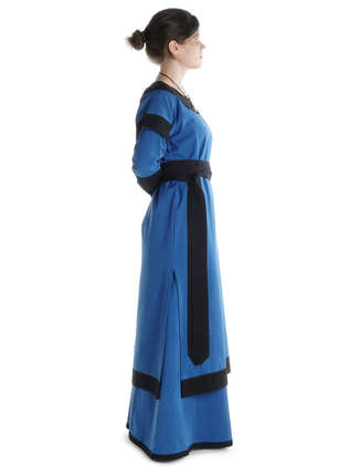 Mittelalter Kleid Linde in Königsblau-Schwarz Seitenansicht 2