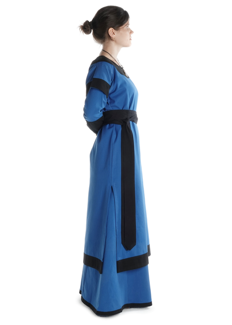 Mittelalter Kleid Linde in Königsblau-Schwarz Seitenansicht 2