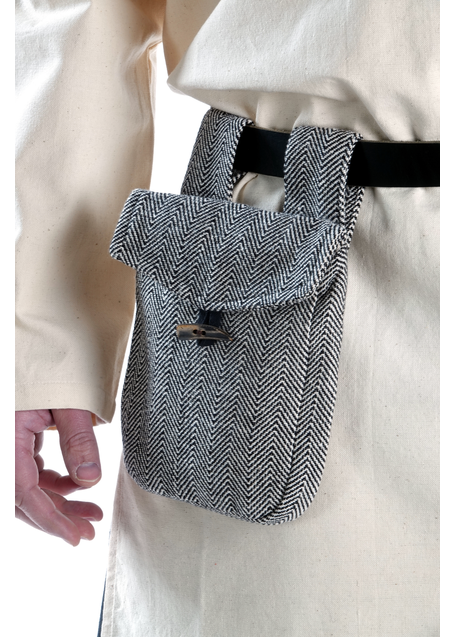 Mittelalter Tasche Widia in Fischgrät Schwarz-Weiß Frontansicht 4