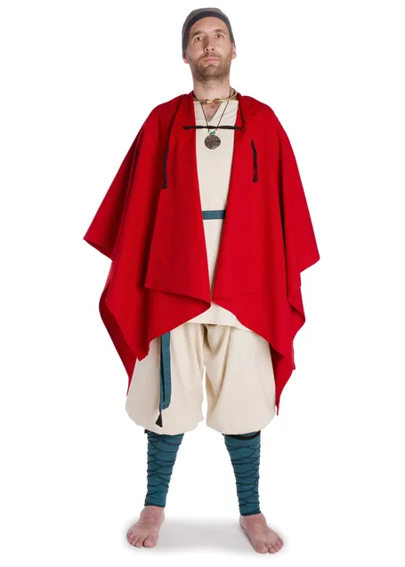 Mittelalter Umhang Bragi in Feuerrot Frontansicht 4