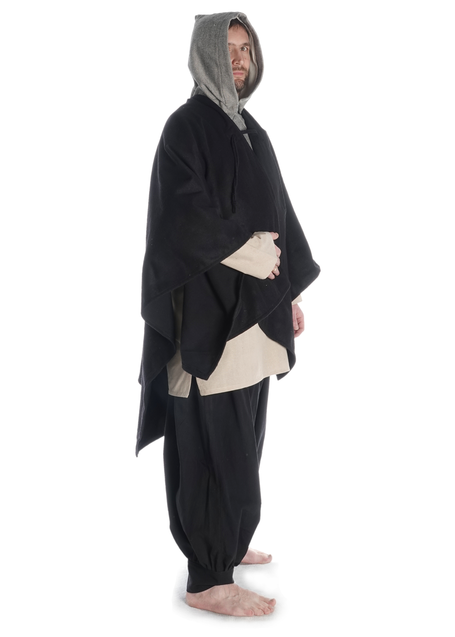 Mittelalter Umhang Bragi in Schwarz Seitenansicht