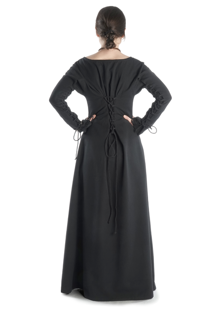 Mittelalter Kleid Hildegunde in Schwarz Rückansicht