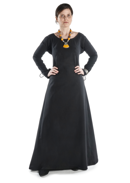 Mittelalter Kleid Hildegunde in Schwarz Frontansicht