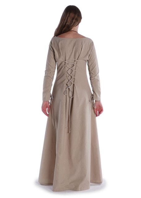 Mittelalter Kleid Hildegunde in Hanffarben Rückansicht