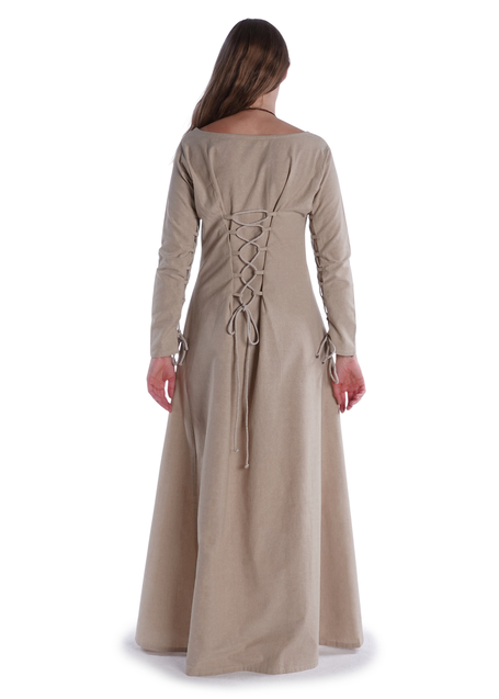 Mittelalter Kleid Hildegunde in Hanffarben Rückansicht