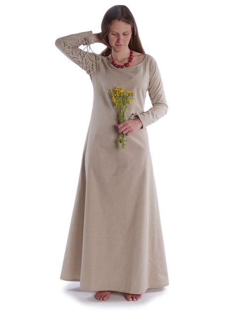 Mittelalter Kleid Hildegunde in Hanffarben Frontansicht