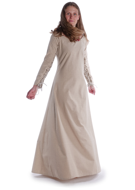 Mittelalter Kleid Hildegunde in Hanffarben Frontansicht 2