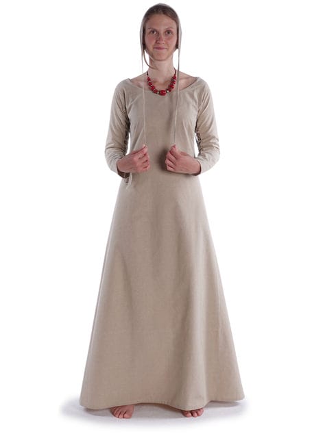 Mittelalter Kleid Hildegunde in Hanffarben Frontansicht 3