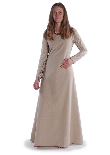 Mittelalter Kleid Hildegunde in Hanffarben Frontansicht 4