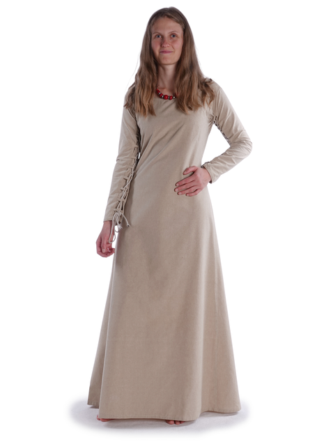 Mittelalter Kleid Hildegunde in Hanffarben Frontansicht 4