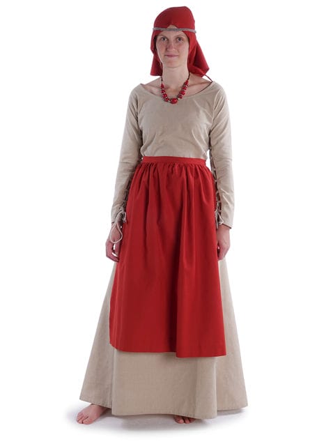 Mittelalter Kleid Hildegunde in Hanffarben Frontansicht 5