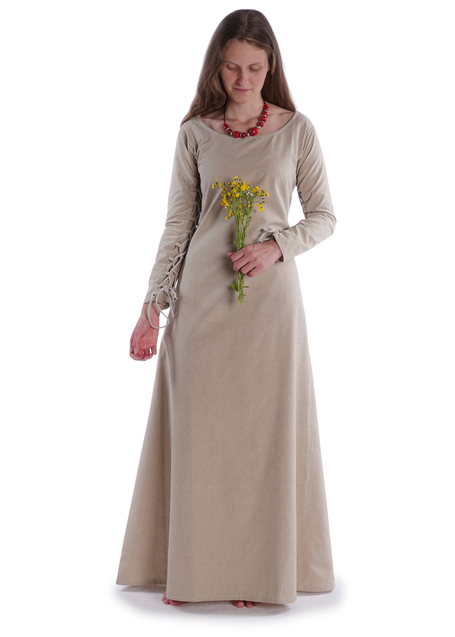 Mittelalter Kleid Hildegunde in Hanffarben Frontansicht 7