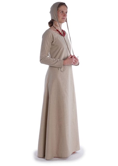 Mittelalter Kleid Hildegunde in Hanffarben Seitenansicht