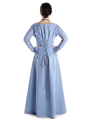 Mittelalter Kleid Hildegunde in Hellblau Rückansicht