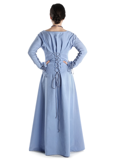 Mittelalter Kleid Hildegunde in Hellblau Rückansicht