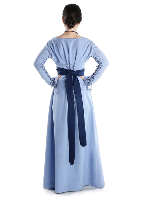 Mittelalter Kleid Hildegunde in Hellblau Rückansicht 2