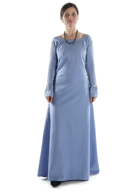 Mittelalter Kleid Hildegunde in Hellblau Frontansicht