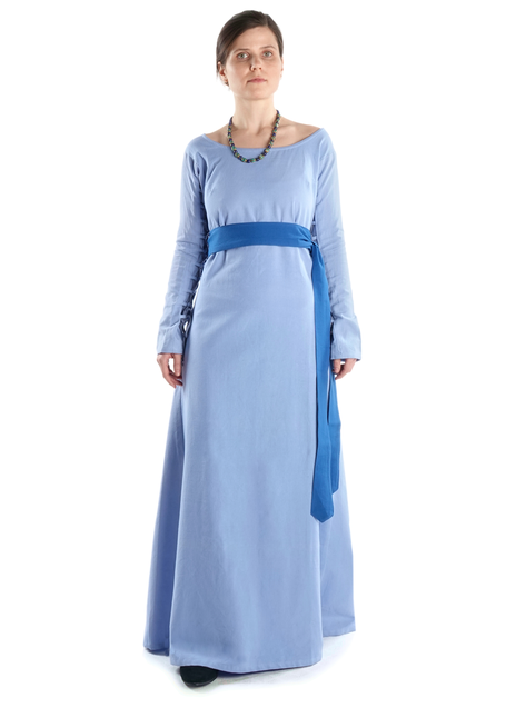 Mittelalter Kleid Hildegunde in Hellblau Frontansicht 2