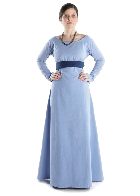 Mittelalter Kleid Hildegunde in Hellblau Frontansicht 3