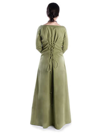 Mittelalter Kleid Hildegunde in Hellgrün Rückansicht