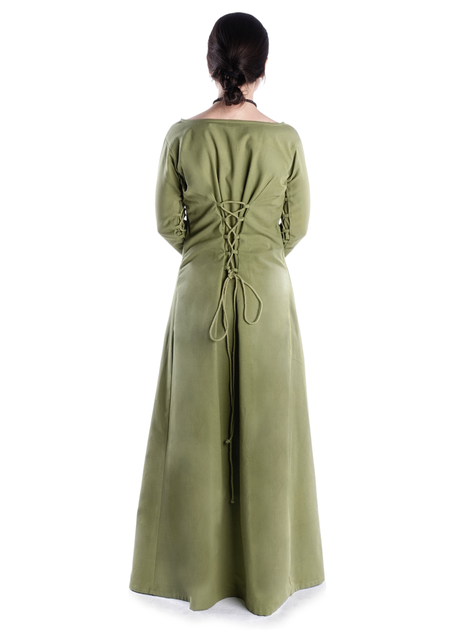 Mittelalter Kleid Hildegunde in Hellgrün Rückansicht