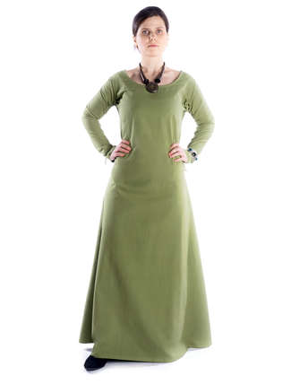 Mittelalter Kleid Hildegunde in Hellgrün Frontansicht