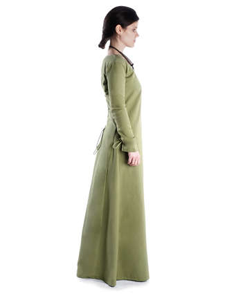 Mittelalter Kleid Hildegunde in Hellgrün Seitenansicht