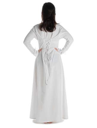 Mittelalter Kleid Hildegunde in Weiß Rückansicht