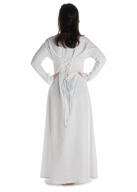 Mittelalter Kleid Hildegunde in Weiß Rückansicht