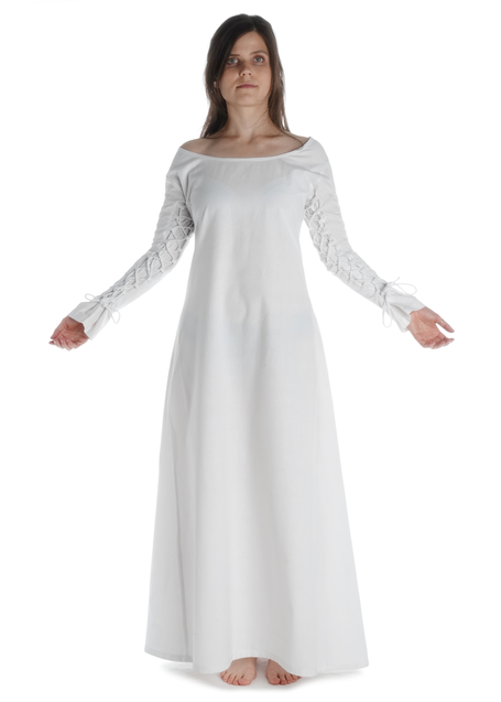 Mittelalter Kleid Hildegunde in Weiß Frontansicht