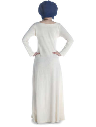 Mittelalter Kleid Schoete in Hanffarben Rückansicht