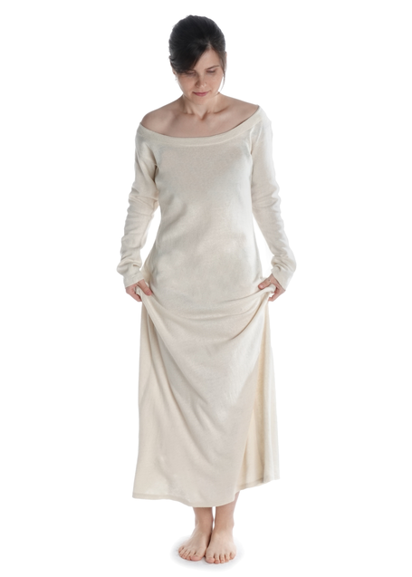 Mittelalter Kleid Schoete in Hanffarben Frontansicht 3