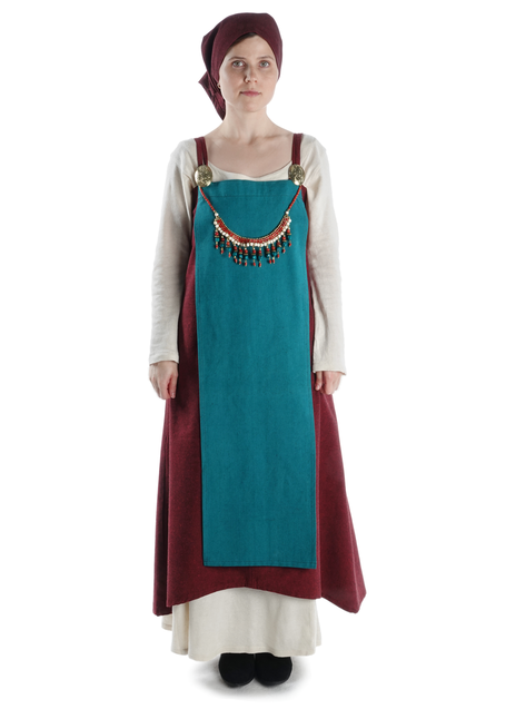 Mittelalter Kleid Schoete in Hanffarben Frontansicht 5