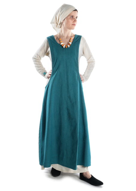 Mittelalter Kleid Schoete in Hanffarben Frontansicht 6