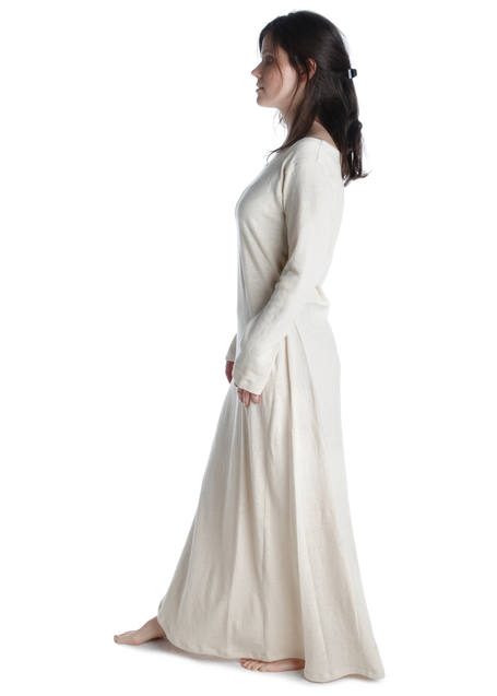 Mittelalter Kleid Schoete in Hanffarben Seitenansicht 2