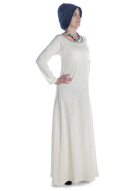 Mittelalter Kleid Schoete in Hanffarben Seitenansicht 3