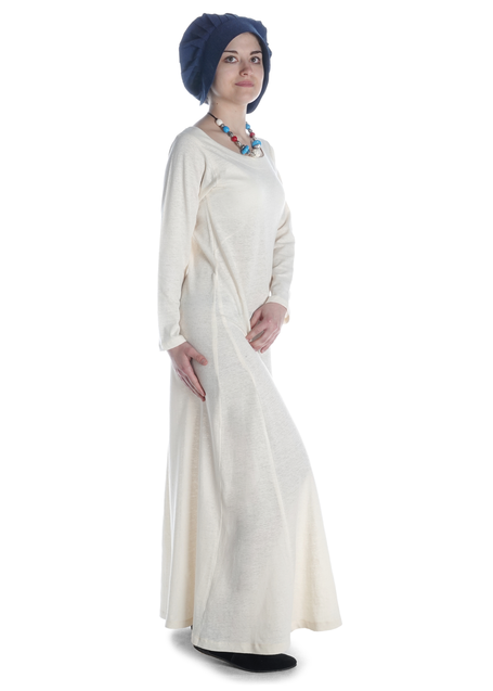 Mittelalter Kleid Schoete in Hanffarben Seitenansicht 4