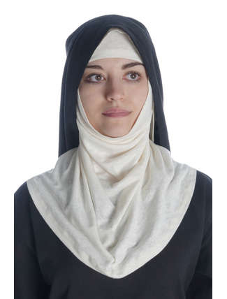 Mittelalter Velan Hildegard in Beige-Schwarz Frontansicht 2