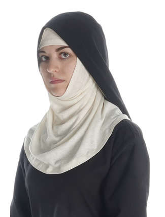 Mittelalter Velan Hildegard in Beige-Schwarz Seitenansicht