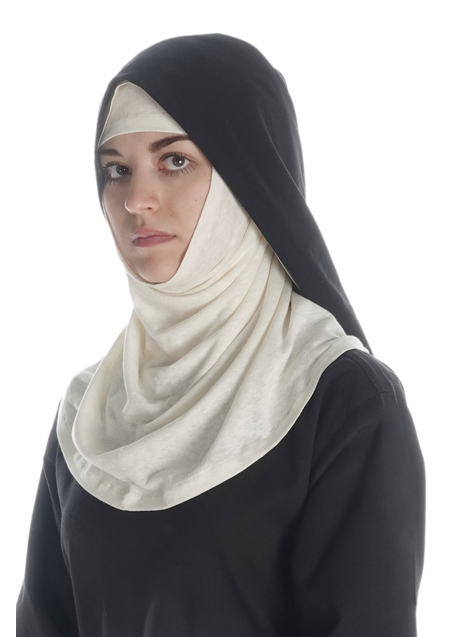Mittelalter Velan Hildegard in Beige-Schwarz Seitenansicht