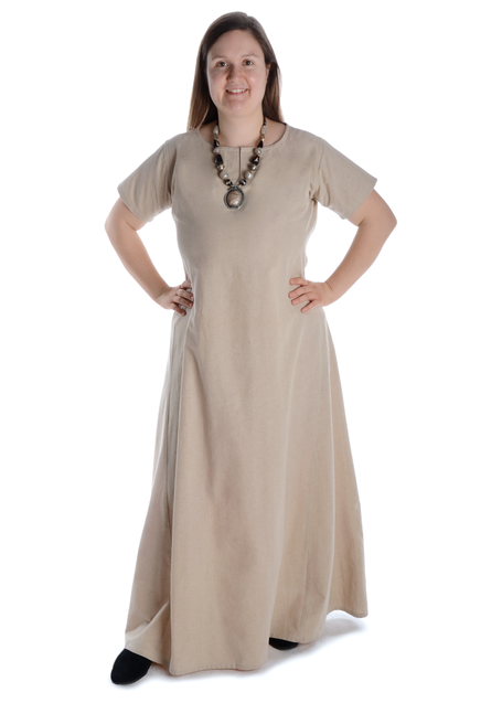 Mittelalter Kleid Hrist in Hanffarben Frontansicht