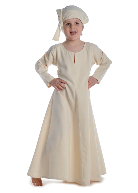 Mittelalter Kinderkleid Geirdriful in Beige Frontansicht