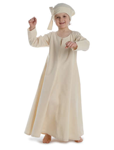 Mittelalter Kinderkleid Geirdriful in Beige Frontansicht 2