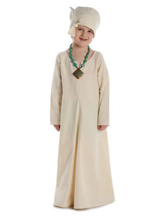 Mittelalter Kinderkleid Geirdriful in Beige Frontansicht 3