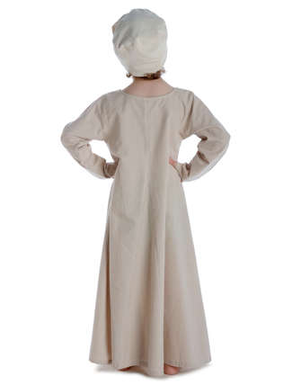 Mittelalter Kinderkleid Geirdriful in Hanffarben Rückansicht