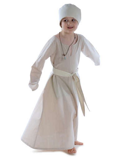 Mittelalter Kinderkleid Geirdriful in Hanffarben Frontansicht 2
