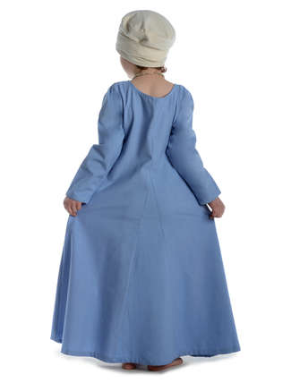 Mittelalter Kinderkleid Geirdriful in Hellblau Rückansicht