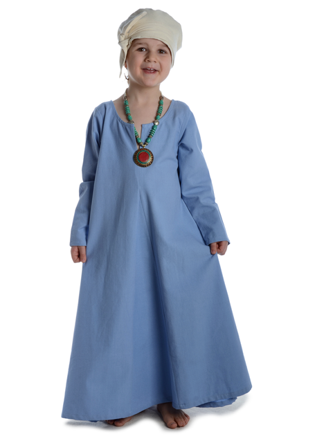Mittelalter Kinderkleid Geirdriful in Hellblau Frontansicht