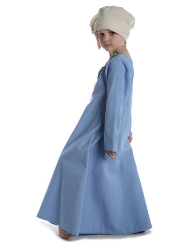 Mittelalter Kinderkleid Geirdriful in Hellblau Seitenansicht