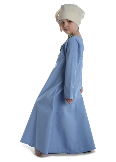 Mittelalter Kinderkleid Geirdriful in Hellblau Seitenansicht